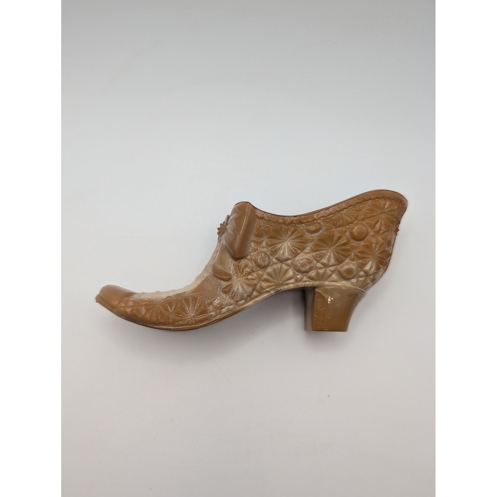 Boyd Art Glass Caramel Slag Glass Daisy Button Bow Slipper Boot Shoe 1998-2003
